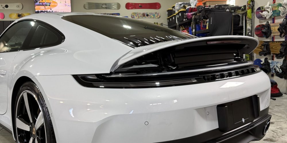 Rear view of Porsche with paint protection film installation in Colorado Springs